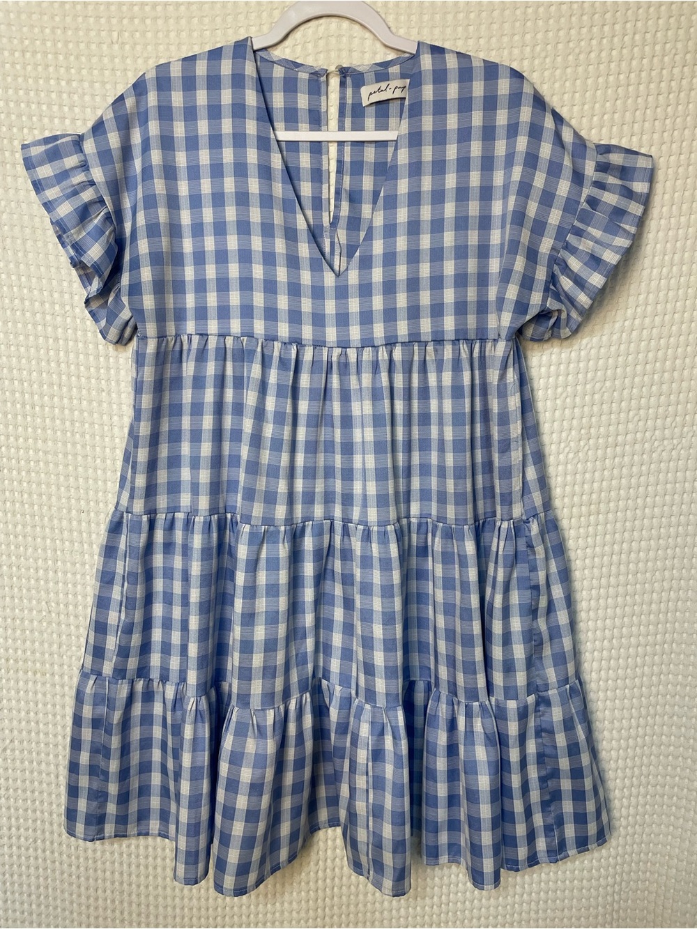 Petal & Pup Nobel Dress in Blue and White Gingham, Tiered Mini, SIZE 8 - Picture 1 of 11